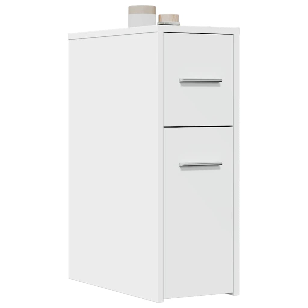 Narrow Wheeled Bathroom Cabinet, Bathroom Corner Storage Cabinet, White Engineered Wood