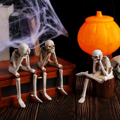 Skelettfigur, realistische Statuen, die nichts sehen, nicht sprechen und nicht hören können, gruselige Skelett-Sammelornamente für Halloween, Spukhaus