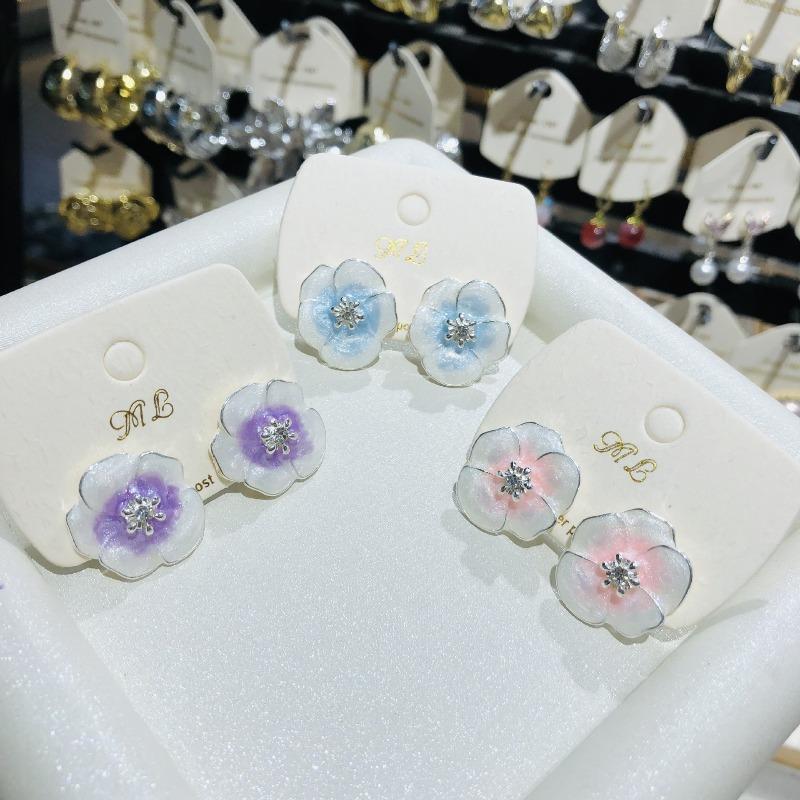 Fashion Jewelry Sweet Design Spring/Summer Blue Pink Enamel Flower High End Earrings Party Gifts for Women