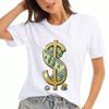 Dollar Sign Ladies Cotton T Shirt, Premium Cotton Graphic, Durable, Casual Fashion. Sparkling Money Symbol Print Tee, Perfect For Everyday Wear. Styli