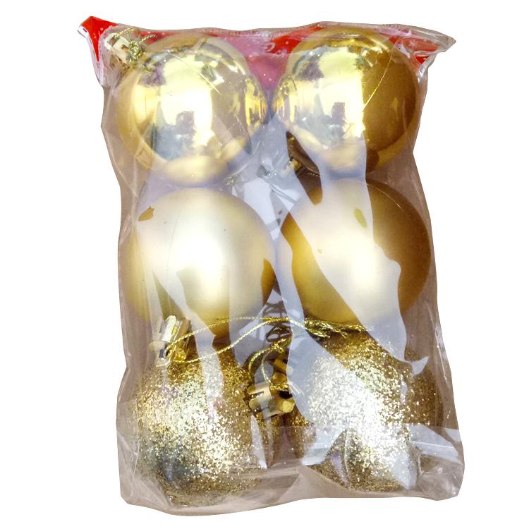 Weihnachtsbaum Ornamente: 6 galvanisierte Dekorationskugeln (7cm, 5cm) in Gold, Silber, Rot und Blau.