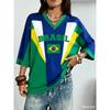 T-shirt da Donna Estiva Vintage Stile Brasile Stampa Scollo a V Patchwork Manica Corta Magliette Sportive Maglia da Calcio Y2K Top Larghi