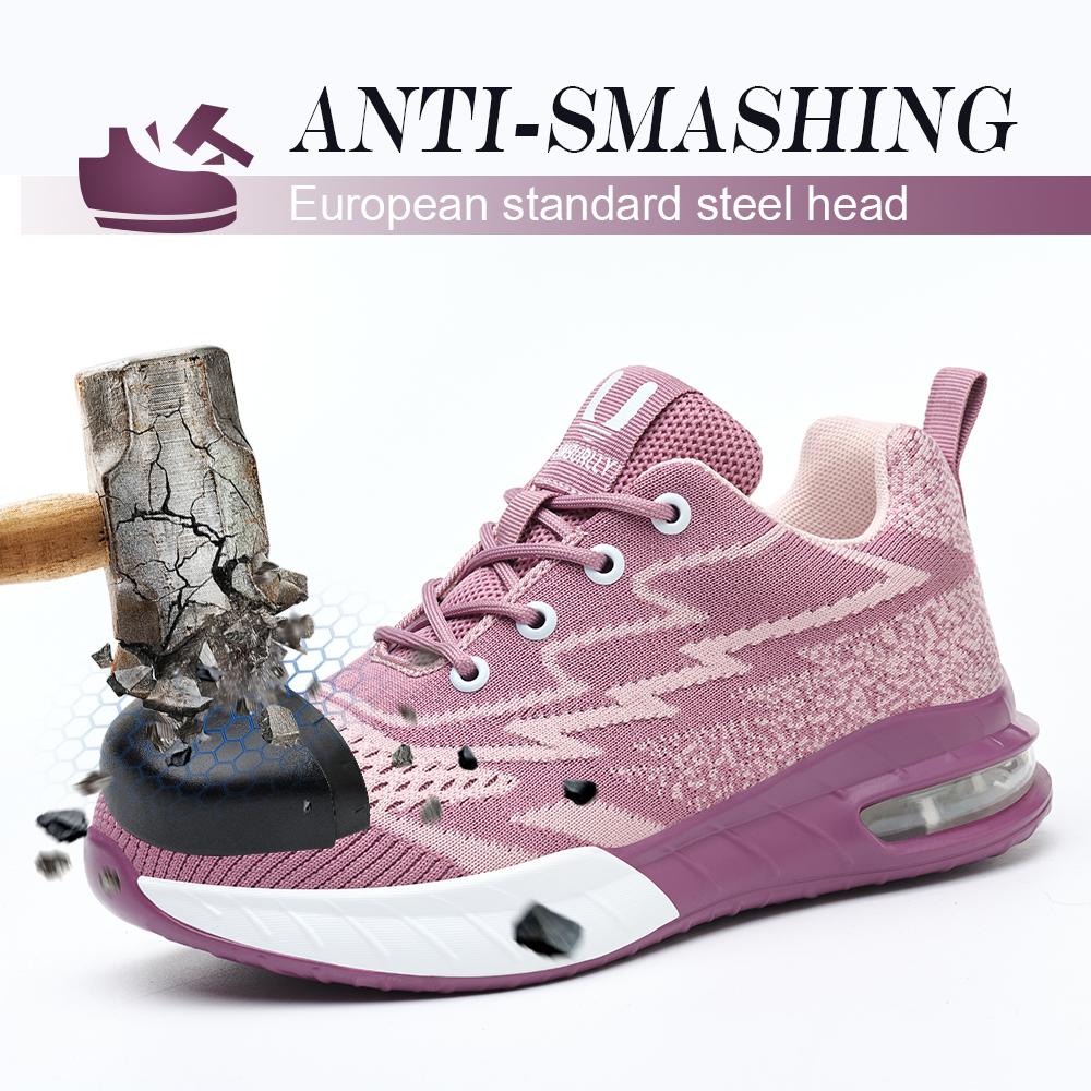 Women's Steel Toe Safety Shoes - Pink Anti Smash & Anti Puncture - Wide European Sizes - Fashion Work Boots for Ladies