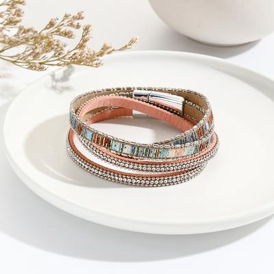 Skórzane bransoletki dla kobiet kryształowe vintage boho wielowarstwowe podwójnie owijane biżuteria damska akcesorium