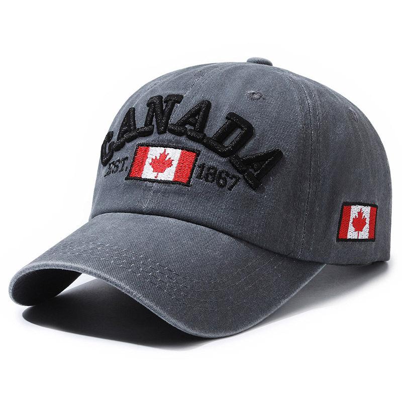 Cap Versatile Embroidery Letter Maple Leaf Canadian Washed Outdoor Leisure Shade Baseball Cap