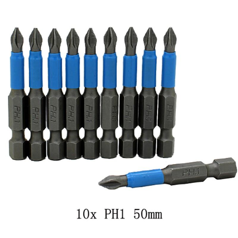 Magnetic Screwdriver Bits PH1/PH2/PH3/PZ1/PZ2/PZ3 Alloy Steel 10pcs 50mm