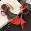 Fashion SUOJIALUN 2025 Summer New Brand Women Sandal Fashion Red Ankle Strap Ladies Elegant Gladiator Shoes Thin Low Heel Dress Pumps Sh