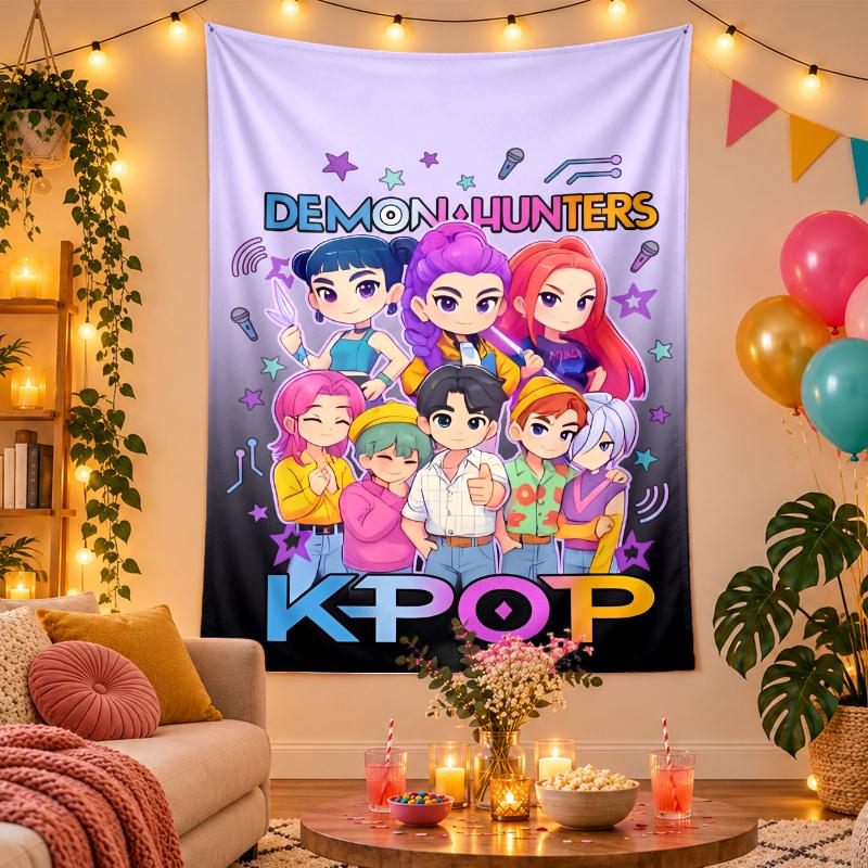 Arazzo da Parete in Poliestere con Design Kpop Demon Hunters, Decorazione da Appendere per Camera da Letto Soggiorno Stanza Universitaria