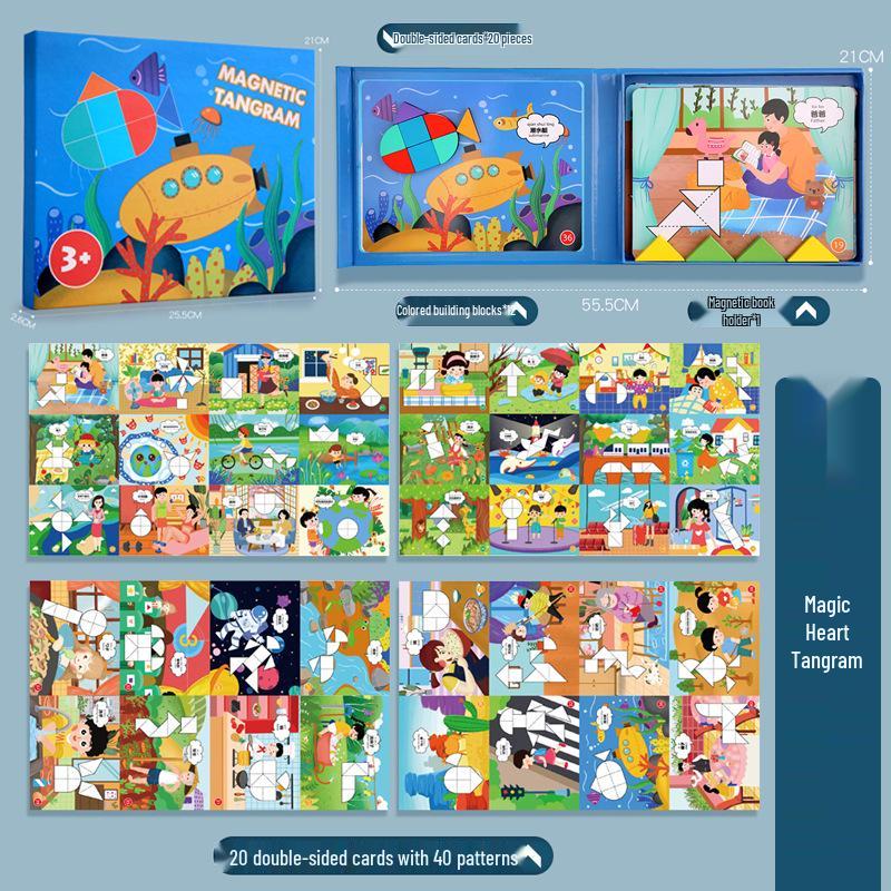 

Деревянная магнитная головоломка танграм в форме сердца для раннего обучения и логического развития