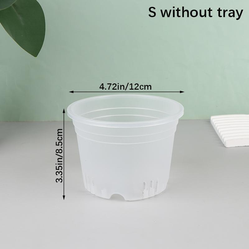 1Pc Transparent Round Orchid Pot With/Without Tray Root Control Plastic Orchid Pots With Holes Breathable Plant Growth Container