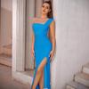 European and American Sexy Fashion Solid Color Bandage Dress, One Shoulder Slim Fit High Split Fork Party Evening Dress