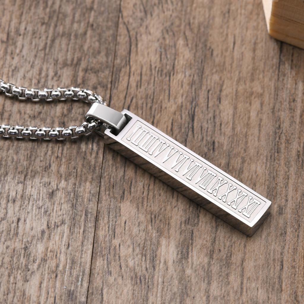 Vnox Mens Silver Color Bar Necklaces, Geometric Stainless Steel Pendant with Box Chain, Minimalst Metal Jewelry Gift for Him