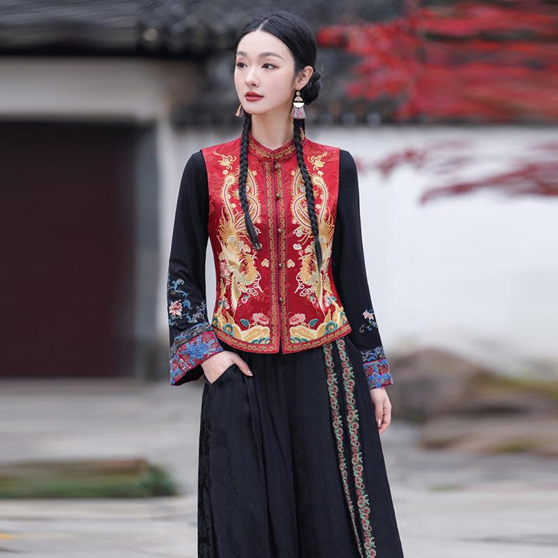 

Spring Ethnic Style Women s Embroidered Flower Vest Cardigan XL жёлтый