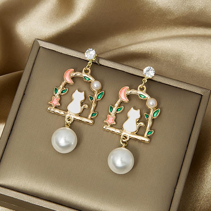 Fashion Cute Fox Koi Cat Rabbit Earrings for Women Girls Sweet Cartoon Enamel Painted Animal Earrings Jewelry Gift