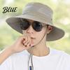 Wide Brim Hat for Beach Summer Mesh Spliced Bucket Men Women Extra Sun Foldable Outdoor Hiking with Adjustable Drawstring Portable Cap Fishing