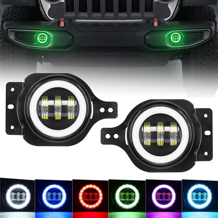 

Remote Control RGB LED Angel Eye Fog Lights for Wrangler JL/Gladiator JT Die-cast Aluminum