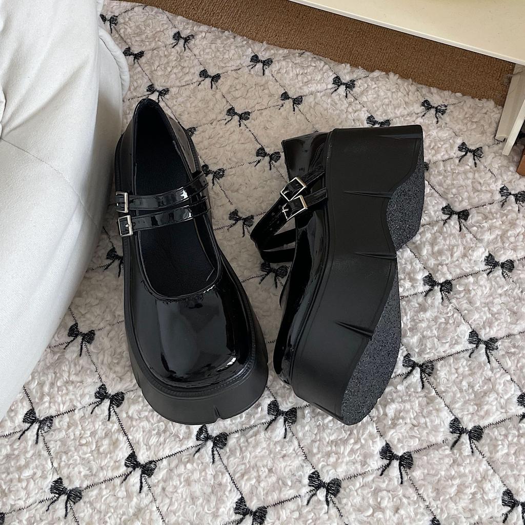 High-heeled Platform Small Leather Shoes Women's Autumn French Mary Jane Retro Heightening Japanese Muffin Single Shoes