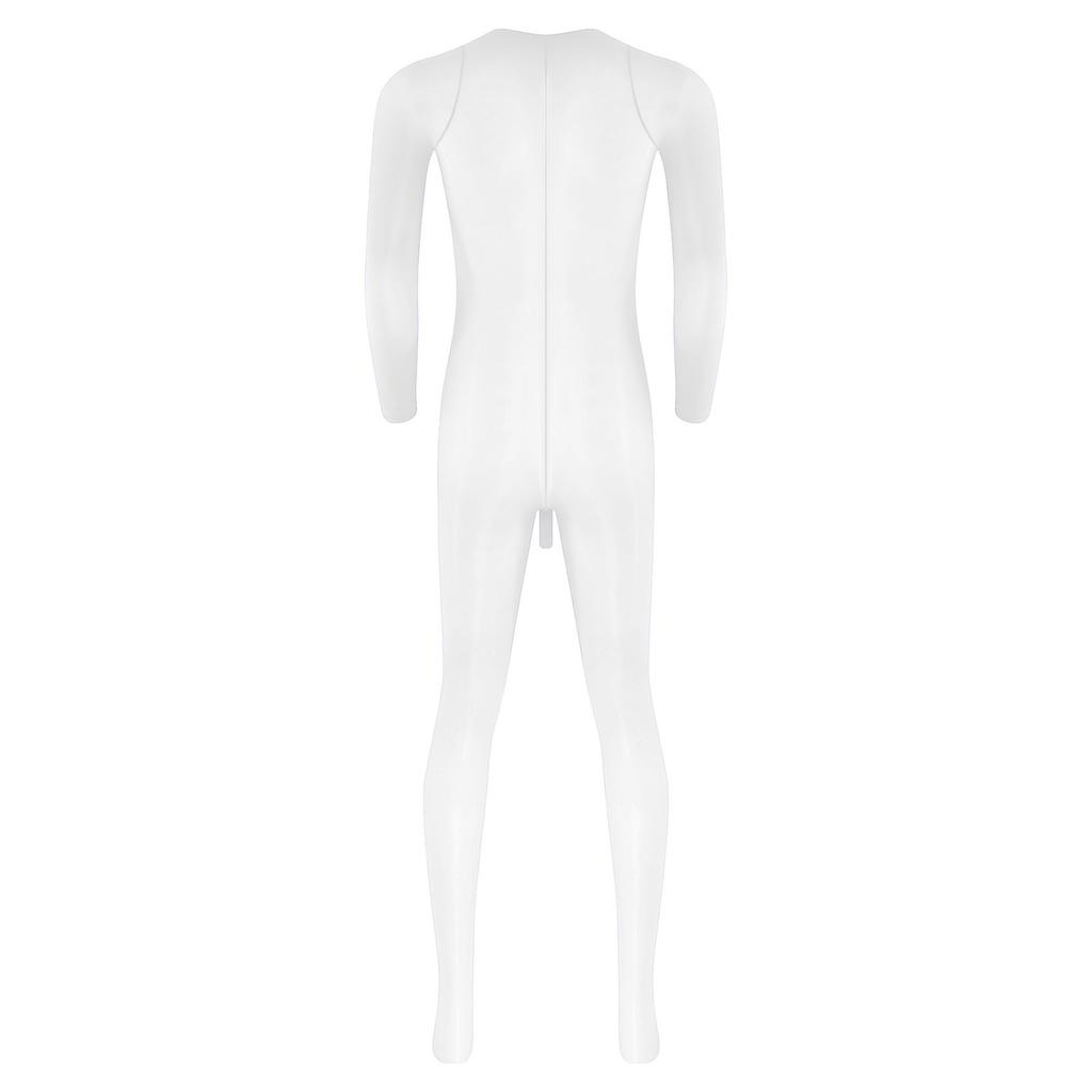 Herren Glänzender Fußbodysuit Jumpsuit Rundhalsausschnitt Langarm Scheide Öffnung Sehr Dehnbar Glänzend Nachtwäsche