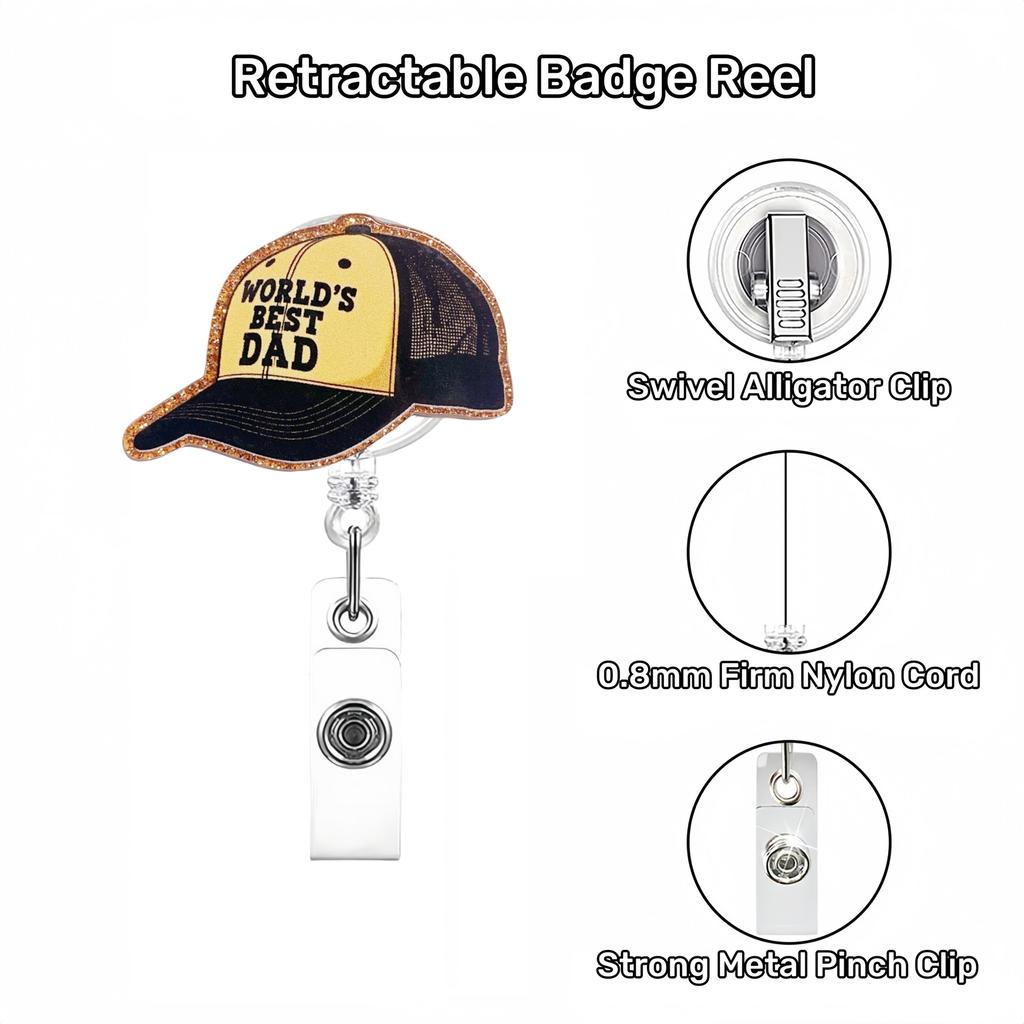 Creative Panda Hat Badge Reel Acrylic Retractable ID Name Badge Holder 360 Rotating Alligator Clip Nurse Doctor Teacher Gift