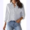 Spring Autumn New Printed Striped Casual Shirts Women Loose Cardigan Top Fashion Long Sleeve Office Blouse Woman Simple Vintage Lapel Pocket Clothes