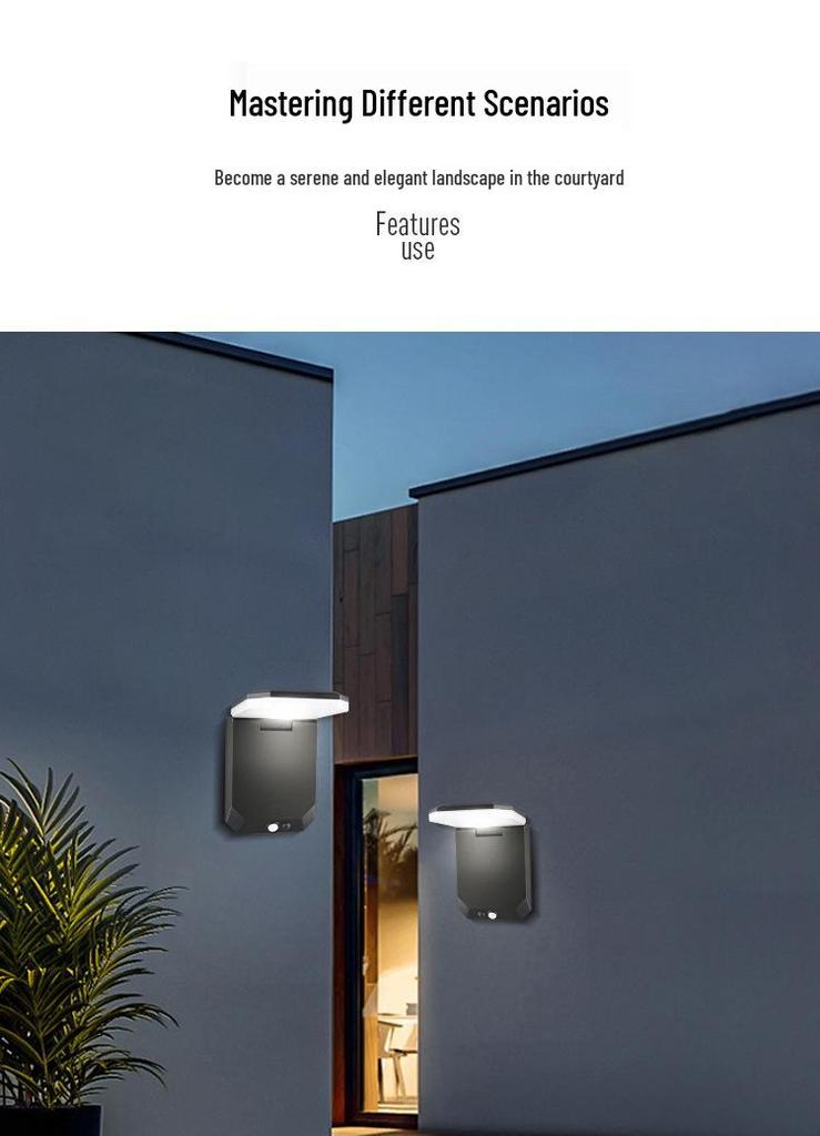 Outdoor Solar LED Wall Floodlight with Sensor - Waterproof Courtyard Lighting
