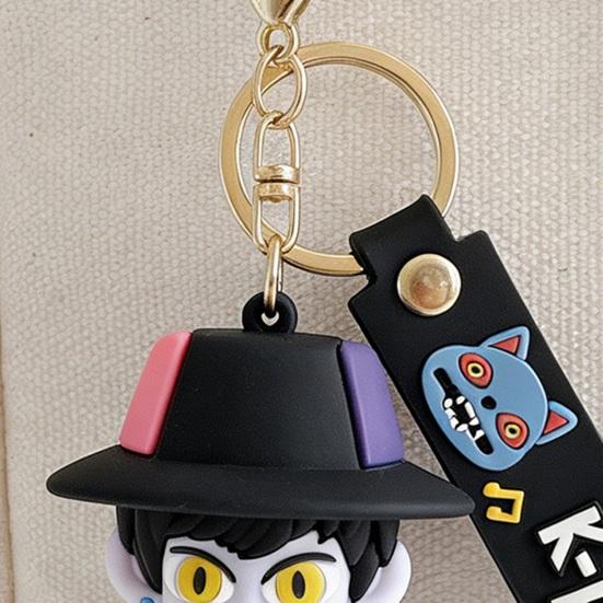 Keychain Pendant Cartoon Anime Design with Metal Lobster Silicone Keychain Clasp Wrist Strap Idol Group Keychain