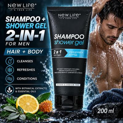 Šampon a sprchový gel 2 v 1 Pro muže New Life Pro vlasy a tělo 200 ml