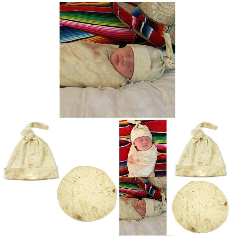 Burrito Baby Blanket & Hat Set - Tortilla Print Swaddle Wrap For Newborns 0-3 Months