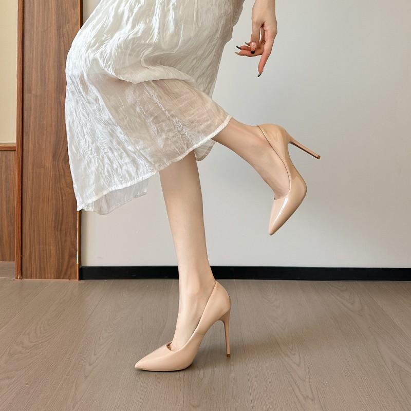 Nude high heels women's early spring new black thin heels pointed feet professional temperament single shoes