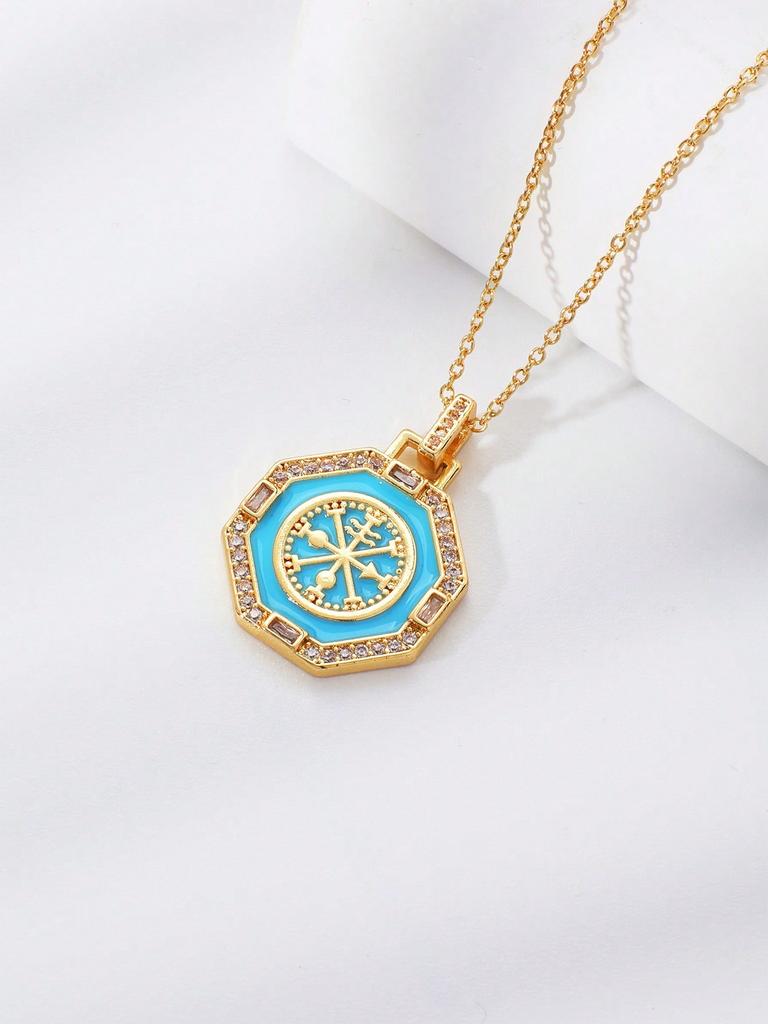 1pc Minimalist Unique Octagonal Lacquered Copper Zirconia Pendant Necklace, High-End Niche Design Clavicle Chain, Versatile Gift