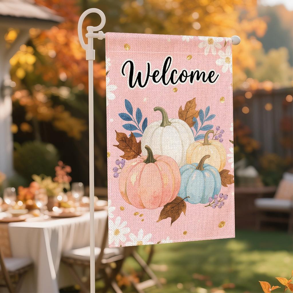 Autumn Harvest Welcome Garden Outdoor Decoration Flag, Thanksgiving Day Double-sided Yard Decoration (excluding Flagpole)