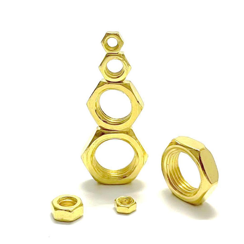 Carbon Steel Zinc Plated Hex Screws with Fine Thread Nuts, Flat Nuts, Threaded Tubes, and Electroplated Gold Coating.