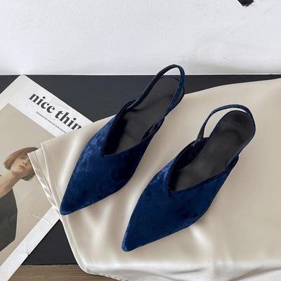 Premium Velvet Pointed Sandals Kitten Heels French Gentle Wind Shallow Mouth Single Shoes Women's 2025 Autumn and Winter New Models