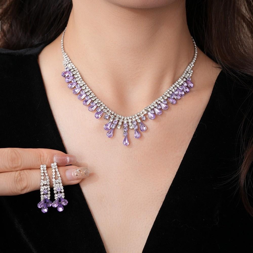 Water Drop Rhinestone Jewelry Set Inlaid Crystal Necklace Set Tassel Necklace Earrings Set Bridal