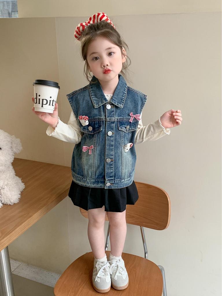 2025 Flickors Stilfull Jeansvästjacka - Vår- & Höstmode för Baby och Barn