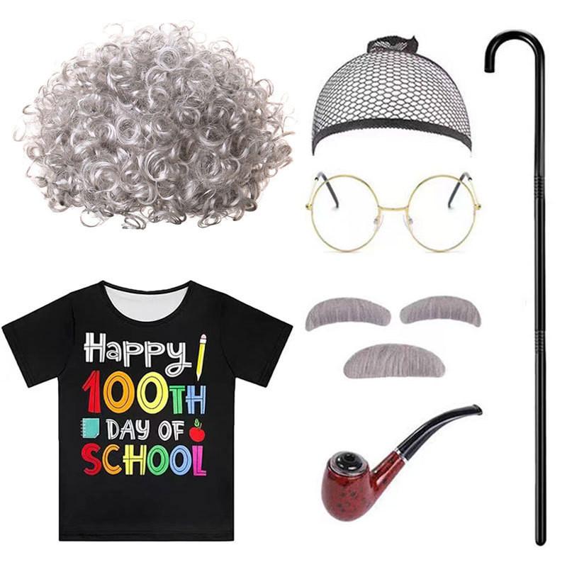 Versatile Grandpa Costume Wig Set For Children With Realistic Gray Hair Perfect For Cosplay