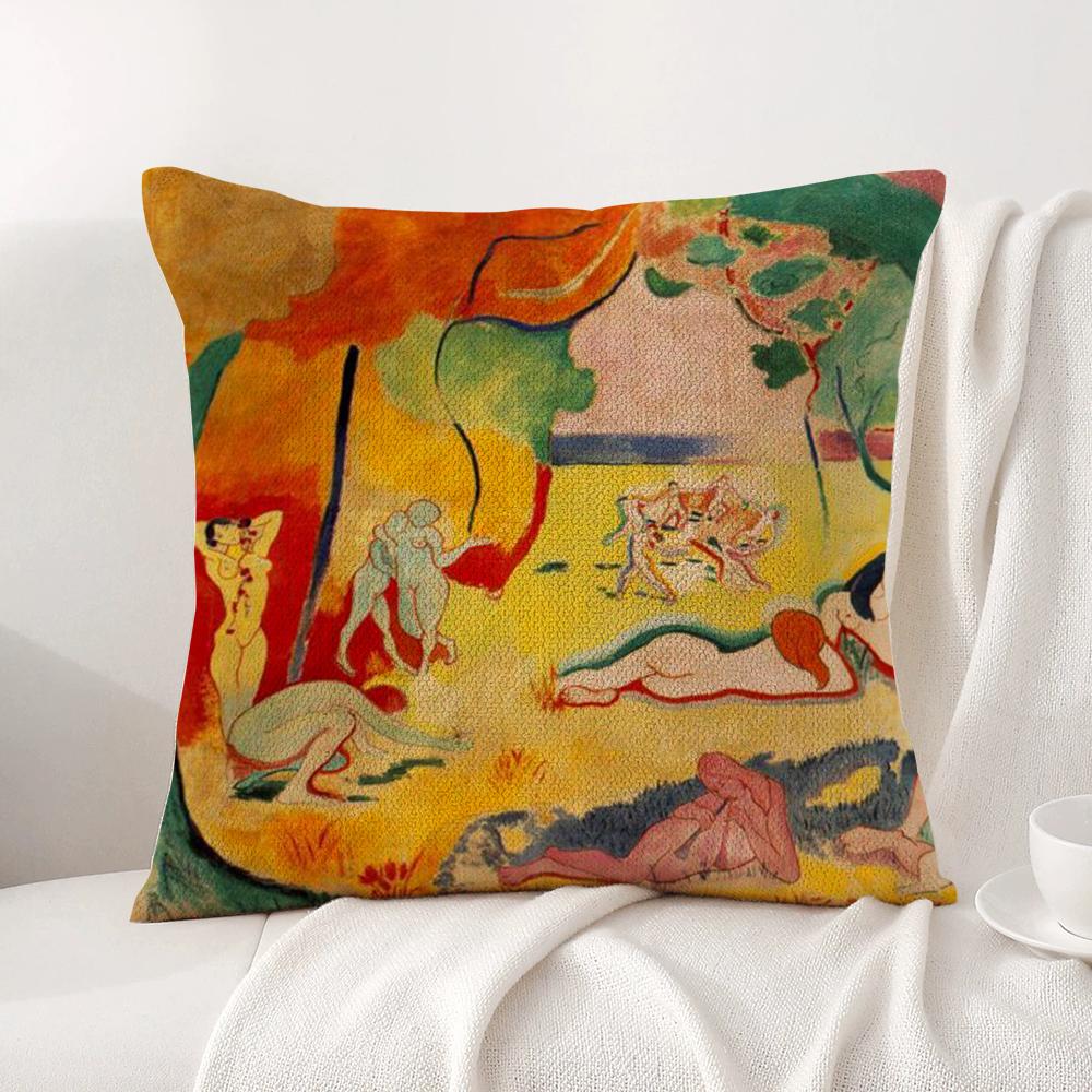 H-Henri M-Matisse Painting Cushion Cover Summer Coolness Linen Fabric Double-Sided Printing Pillow Case Sofa Home Decor Gift