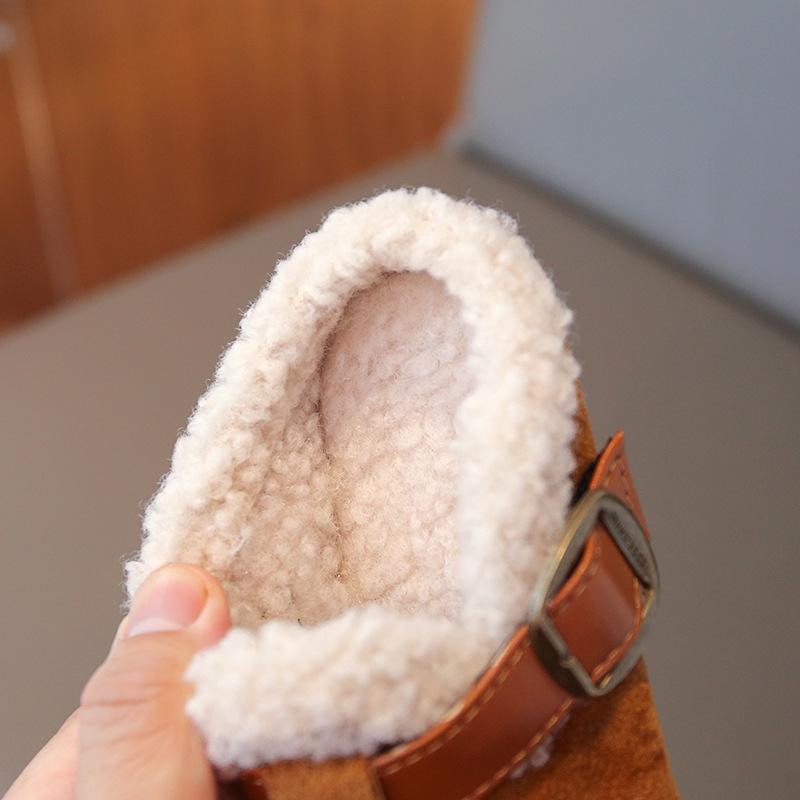 Children's cotton slippers, new winter style, girls' slip-on lamb wool shoes, fleece-lined for warmth, baby shoes