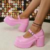 Fashion Brown Super High Heels Mary Jane Shoes for Women 2025 Fashion Chunky Platform Pumps Woman Patent Leather Ankle Strap Party Shoes