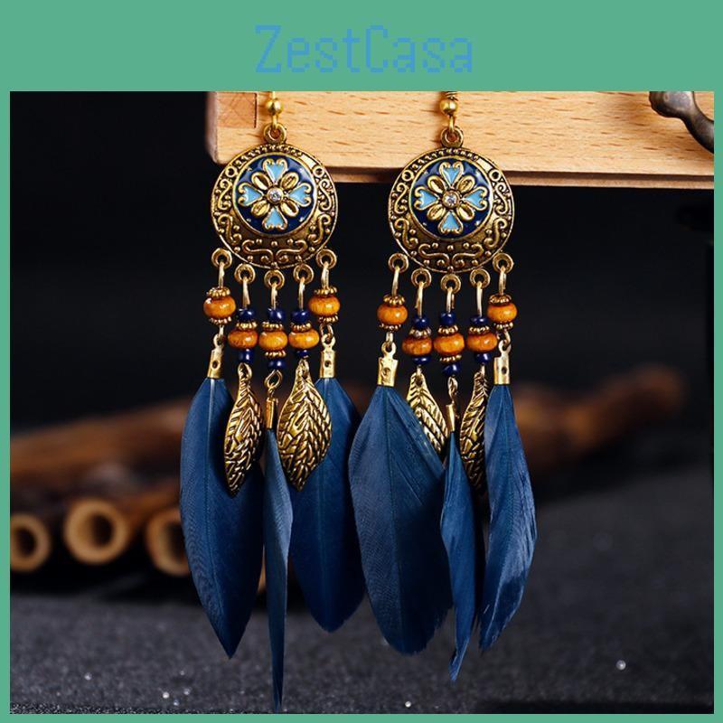 Vintage Feather Bohemian Earrings With Alloy Carving For Women Festival And Daily Use