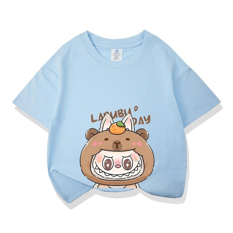 Cartoon Graphic Labubu Kids Adult Printed T-shirt Summer Men and Women's Fashion Outdoor Girl Short Sleeved T-shirt Top Pullover