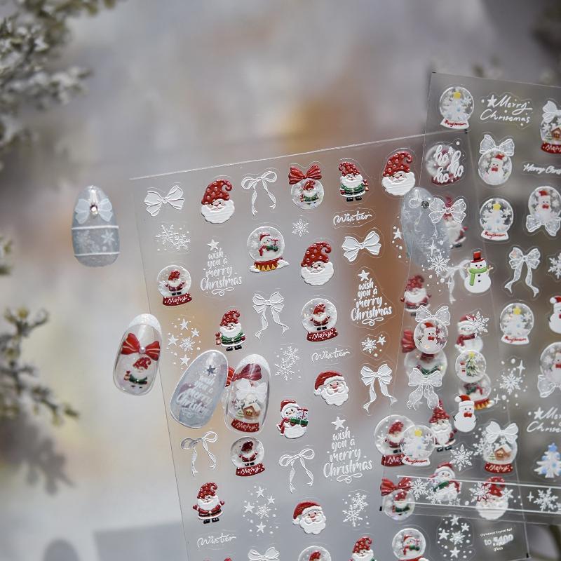 Christmas Snowman Nail Art Stickers Winter Fresh Nail Stickers White Snow Crystal Ball Ornament Stickers