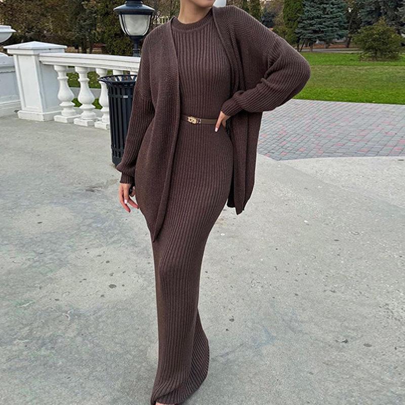 Autumn 2023 European & American Fashion Knitted Long Dress Set for Women