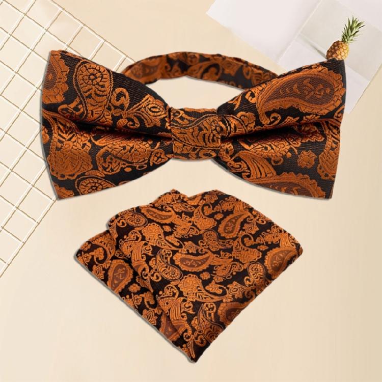 Floral Jacquard Adjustable Pre Tied Bows Tie and Pocket Square Set for Men Formal Wedding Party Prom Necktie Neckwear