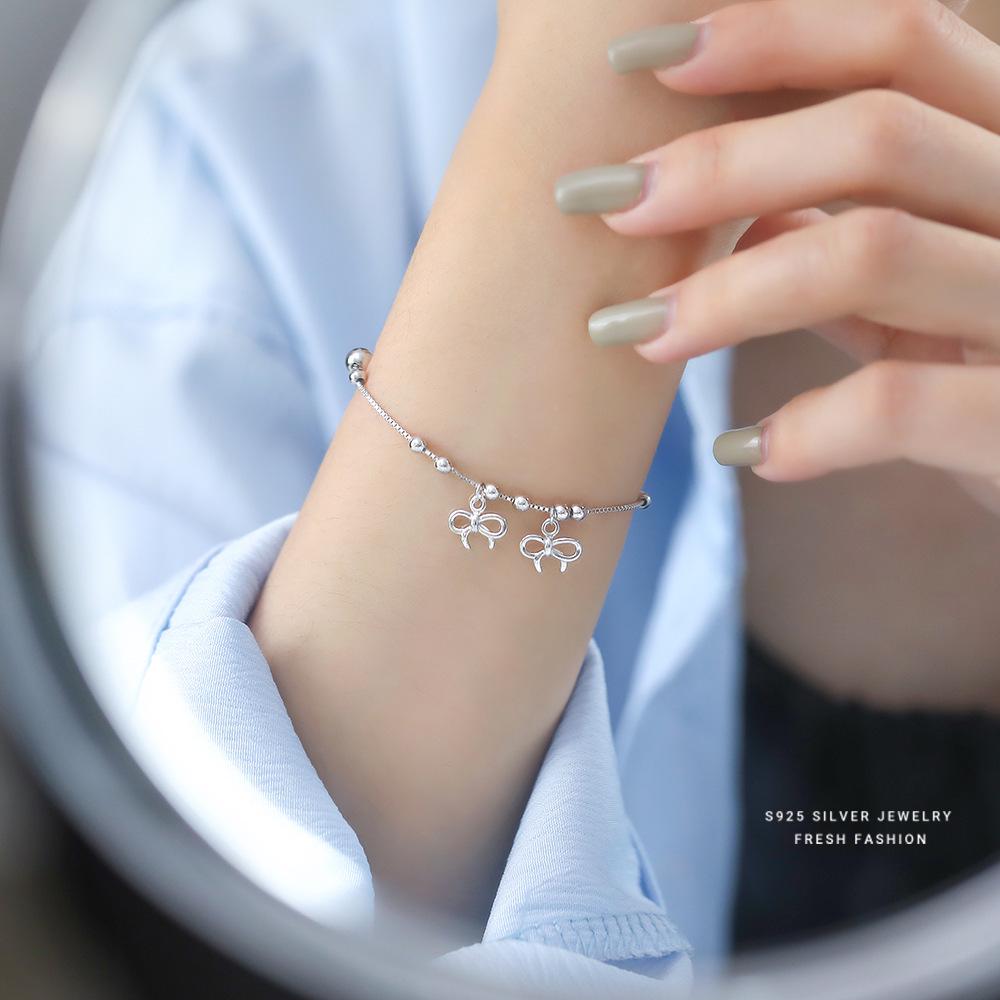 2025 Korean Niche Design S925 Sterling Silver Bow Bracelet for Women – Simple, Elegant Hand Jewelry