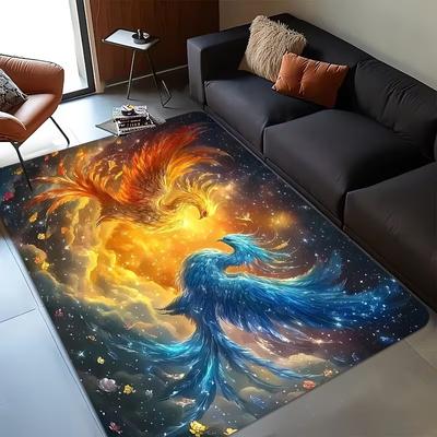 Phönix Feuer und Eis Muster Teppich Maschinenwaschbare Fasermatte für Wohnzimmer Schlafzimmer Eingangsbereich Esszimmer Spielzimmer Dekoration