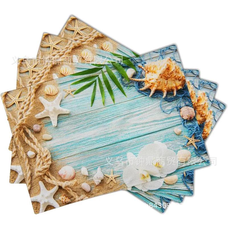 1PC Hot Summer Beach Placemats Starfish Beach Theme Ocean Shell Printing Dust-proof and Heat-insulating Summer Placemats