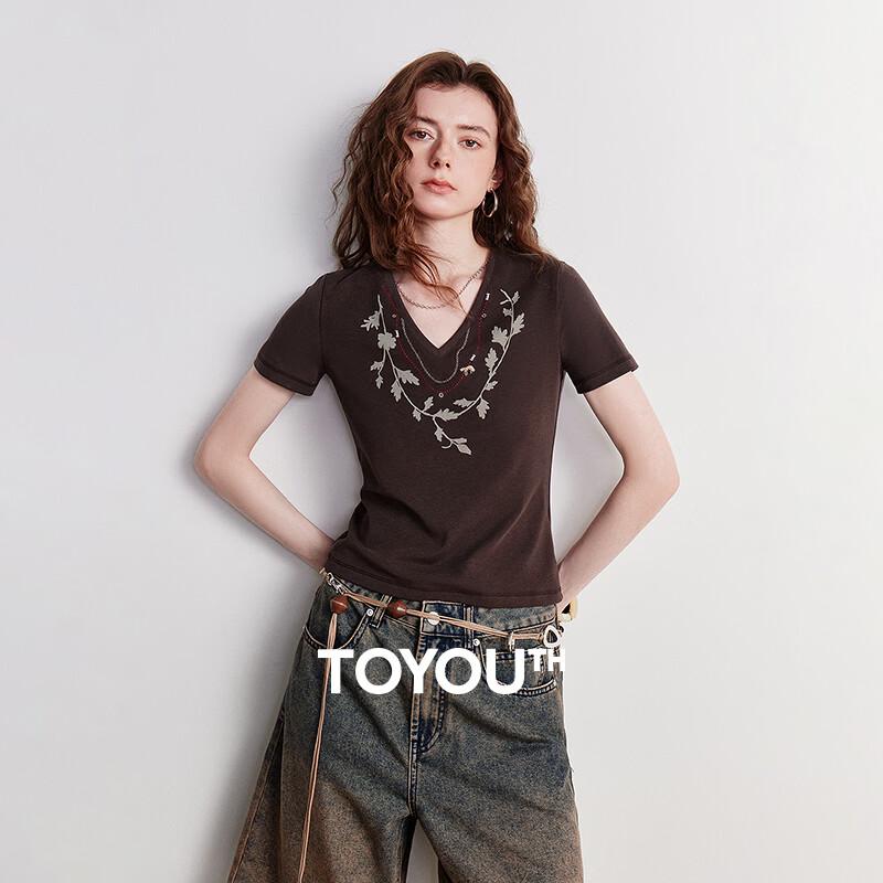 Women s Cooling Lyocell Blend V-Neck Embroidered T-Shirt M