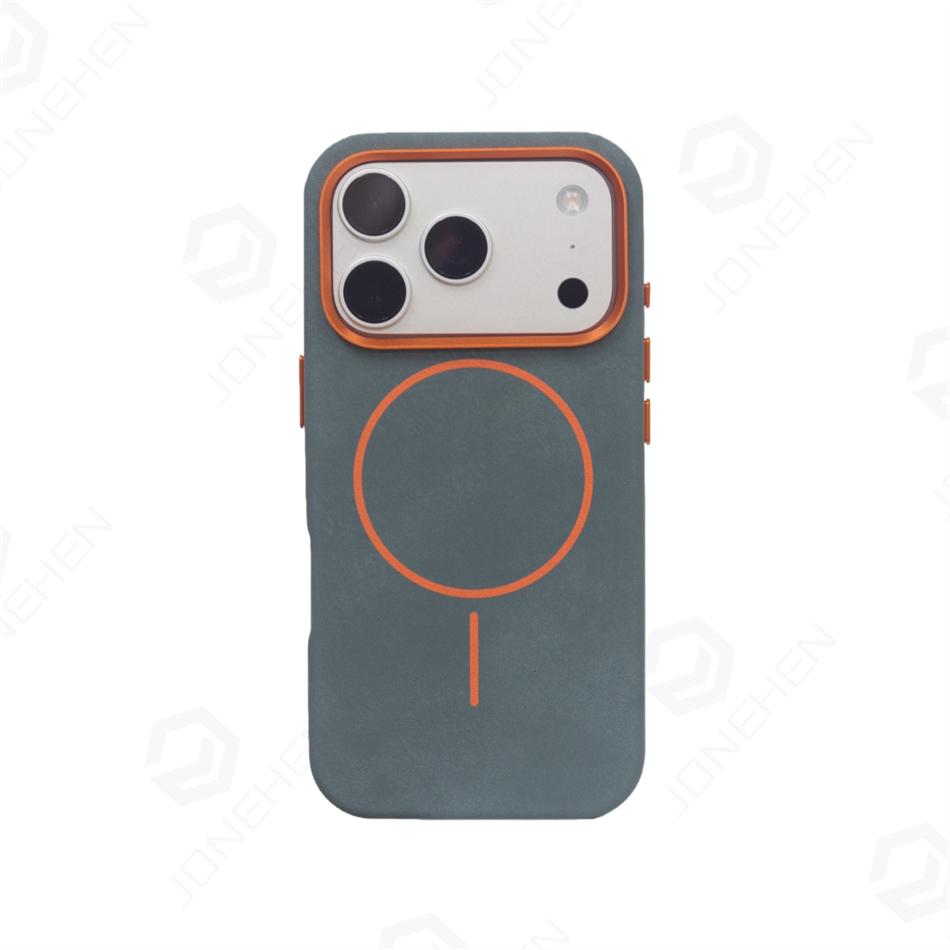 For Premium Leather Magnetic Case for For Iphone 17 Air 16 14 1 13 16 Pro Max Alloy Len Shockproof Skin Texture Scrub Cover