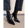 High Heel Pointed Short Boots Slim Heel Elastic Boots Women's Soft Leather Zipper Skinny Boots